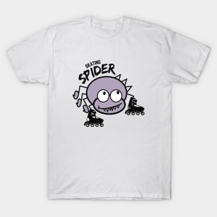 Comic, funny, ugly, poisonous, purple spider, with skates, skating madly T-Shirt